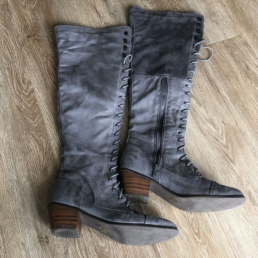 Grey, Faux-Suede, Over the Knee Boots, Size 11